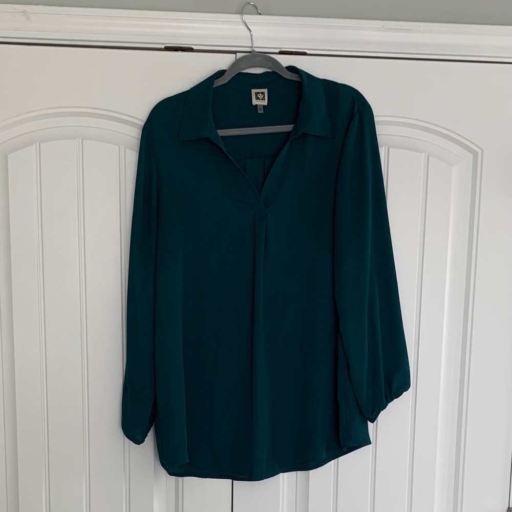 Anne Klein Large LS Green Blouse.